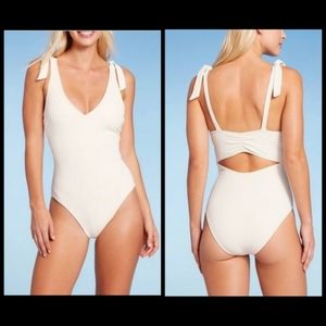 Shade & Shore White Ribbed One Piece Swimsuit